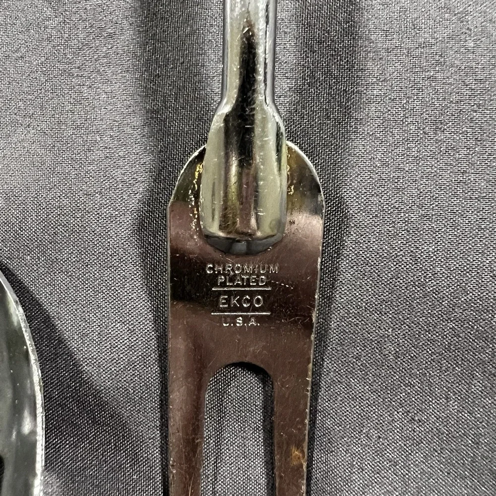 3 Set‎ Vintage EKCO Forge Stainless Steel Slotted Spoon, Meat Fork, Cake Spatula